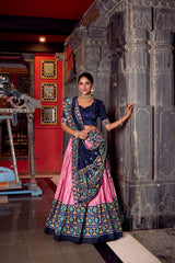 BEAUTIFUL LIGHT PINK SILK IKKAT PRINTED LEHENGA CHOLI WITH DUPATTA