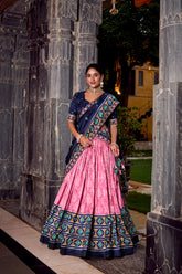 BEAUTIFUL LIGHT PINK SILK IKKAT PRINTED LEHENGA CHOLI WITH DUPATTA