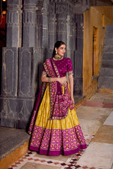 TANTALIZING MUSTARD YELLOW IKKAT PRINTED SILK LEHENGA CHOLI
