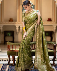 NEMESIS MEHNDI SOFT SILK SAREE WITH SERENDIPITY BLOUSE PIECE