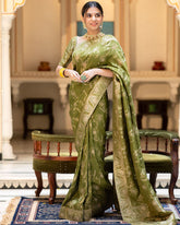 NEMESIS MEHNDI SOFT SILK SAREE WITH SERENDIPITY BLOUSE PIECE