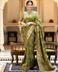 NEMESIS MEHNDI SOFT SILK SAREE WITH SERENDIPITY BLOUSE PIECE