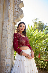 White Sequins and Thread Embroidery Work With Lace Lehenga Choli
