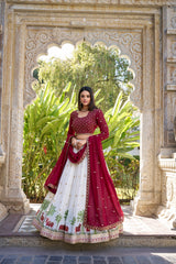 White Sequins and Thread Embroidery Work With Lace Lehenga Choli