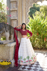 White Sequins and Thread Embroidery Work With Lace Lehenga Choli