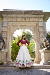 White Sequins and Thread Embroidery Work With Lace Lehenga Choli