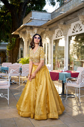 Mustard Color Plain Goldie Haldi Rasam Lehenga Choli
