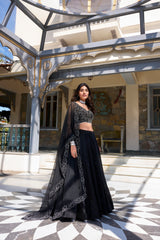 Black Color Pearl Coding And Sequins Embroidery Work With Satin Lehenga Choli