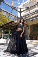 Black Color Pearl Coding And Sequins Embroidery Work With Satin Lehenga Choli