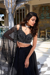 Black Color Pearl Coding And Sequins Embroidery Work With Satin Lehenga Choli