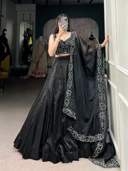 Black Color Pearl Coding And Sequins Embroidery Work With Satin Lehenga Choli