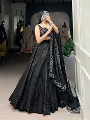Black Color Pearl Coding And Sequins Embroidery Work With Satin Lehenga Choli