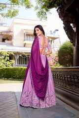Lavender Color Silver Glossy Embroidered Lehenga Choli