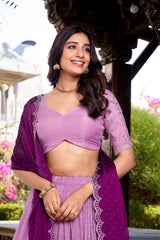 Lavender Color Silver Glossy Embroidered Lehenga Choli