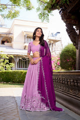 Lavender Color Silver Glossy Embroidered Lehenga Choli