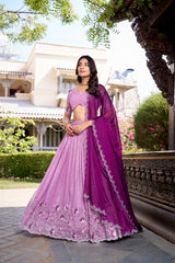 Lavender Color Silver Glossy Embroidered Lehenga Choli