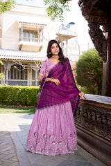 Lavender Color Silver Glossy Embroidered Lehenga Choli