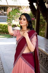 Peach Color Silver Glossy Embroidered Lehenga Choli