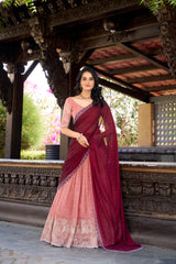 Peach Color Silver Glossy Embroidered Lehenga Choli