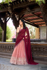 Peach Color Silver Glossy Embroidered Lehenga Choli