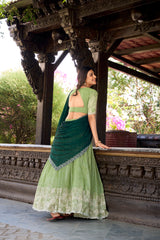 Pista Color Silver Glossy Embroidered Lehenga Choli