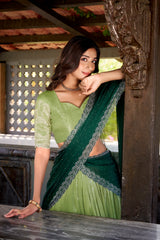 Pista Color Silver Glossy Embroidered Lehenga Choli