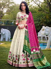 Adoring Off-White Embroidered Cotton Traditional Lehenga Choli With Pink Dupatta