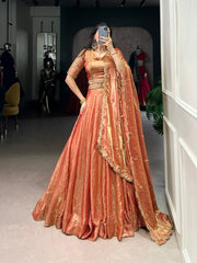 SENSUAL ORANGE EMBROIDERED ORGANZA WEDDING WEAR LEHENGA CHOLI