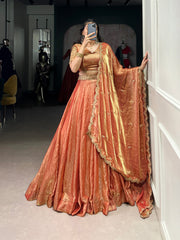SENSUAL ORANGE EMBROIDERED ORGANZA WEDDING WEAR LEHENGA CHOLI