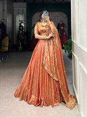 SENSUAL ORANGE EMBROIDERED ORGANZA WEDDING WEAR LEHENGA CHOLI