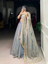 ENCHANTING SKY BLUE THREAD WORK ORGANZA BRIDESMAID LEHENGA CHOLI WITH DUPATTA