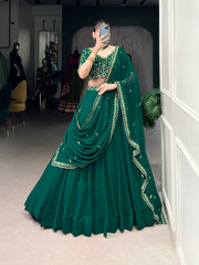 Designer Bottle Green Color Georgette Embroidered Lehenga Choli By Mitval