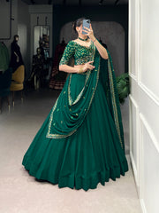 Designer Bottle Green Color Georgette Embroidered Lehenga Choli By Mitval