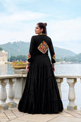 ELEGANT BLACK COLOR PURE RAYON NAVRATRI LEHENGA CHOLI