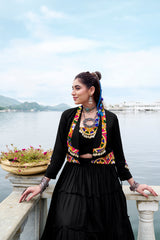 ELEGANT BLACK COLOR PURE RAYON NAVRATRI LEHENGA CHOLI