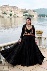 ELEGANT BLACK COLOR PURE RAYON NAVRATRI LEHENGA CHOLI