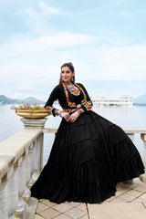 ELEGANT BLACK COLOR PURE RAYON NAVRATRI LEHENGA CHOLI