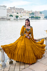 ELEGANT MUSTARD COLOR PURE RAYON NAVRATRI LEHENGA CHOLI