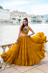 ELEGANT MUSTARD COLOR PURE RAYON NAVRATRI LEHENGA CHOLI
