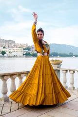 ELEGANT MUSTARD COLOR PURE RAYON NAVRATRI LEHENGA CHOLI