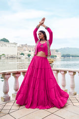 ELEGANT PINK COLOR PURE RAYON NAVRATRI LEHENGA CHOLI