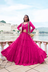 ELEGANT PINK COLOR PURE RAYON NAVRATRI LEHENGA CHOLI
