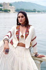 ELEGANT WHITE COLOR PURE RAYON NAVRATRI LEHENGA CHOLI