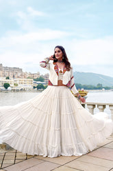 ELEGANT WHITE COLOR PURE RAYON NAVRATRI LEHENGA CHOLI