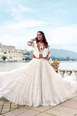 ELEGANT WHITE COLOR PURE RAYON NAVRATRI LEHENGA CHOLI