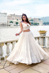 ELEGANT WHITE COLOR PURE RAYON NAVRATRI LEHENGA CHOLI