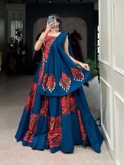 BLUE DESIGNER PRINTED WITH FOIL WORK READY MADE NAVRATRI LEHENGA CHOLI
