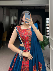 BLUE DESIGNER PRINTED WITH FOIL WORK READY MADE NAVRATRI LEHENGA CHOLI