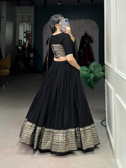 Black Color Plain With Zari Weaving Work Chanderi Lehenga Choli