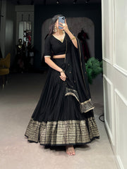 Black Color Plain With Zari Weaving Work Chanderi Lehenga Choli